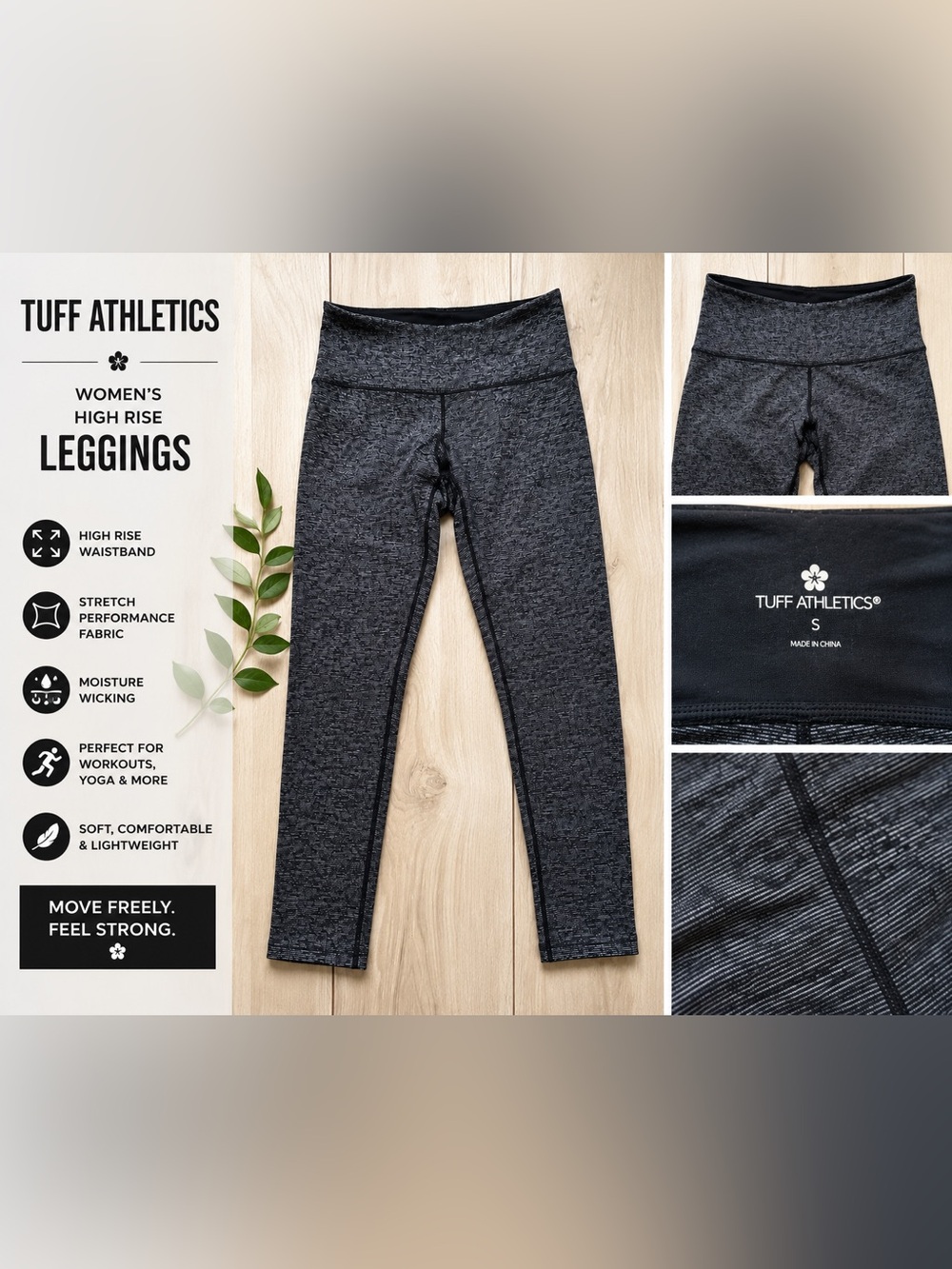 Tuff Athletics Women’s High Rise Leggings Size Small Black Gray Space Dye